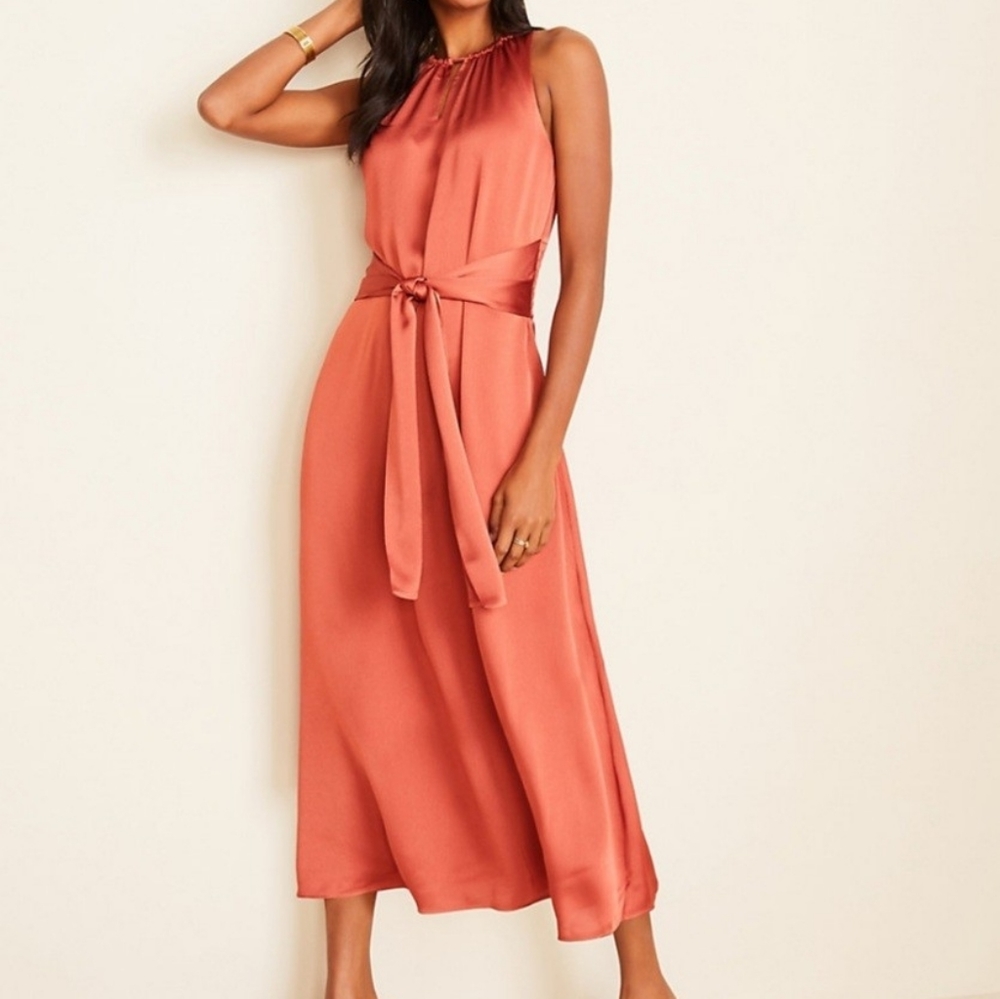 NWT Ann Taylor Halter Tie Waist Midi Dress